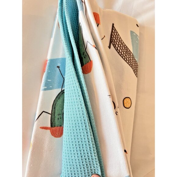 NEW Set 3 PICKLE BALL AVENUE Kitchen Dish Towels Mireille Designs 100% Cotton - Picture 6 of 6